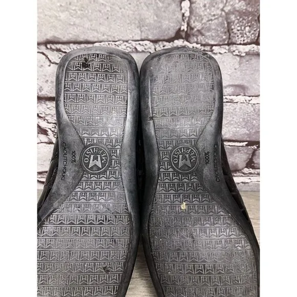 Mephisto Black Patent Leather Crocometal Croc Print Mules Shoes Women 8M US/39EU