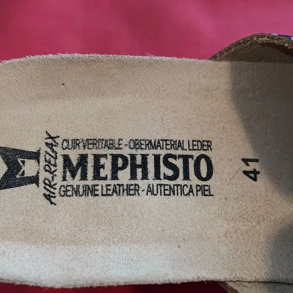 MEPHISTO leopard slides. Briefly worn inside. Size 41. US10. Cork sole