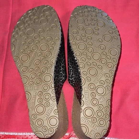 MEPHISTO leopard slides. Briefly worn inside. Size 41. US10. Cork sole
