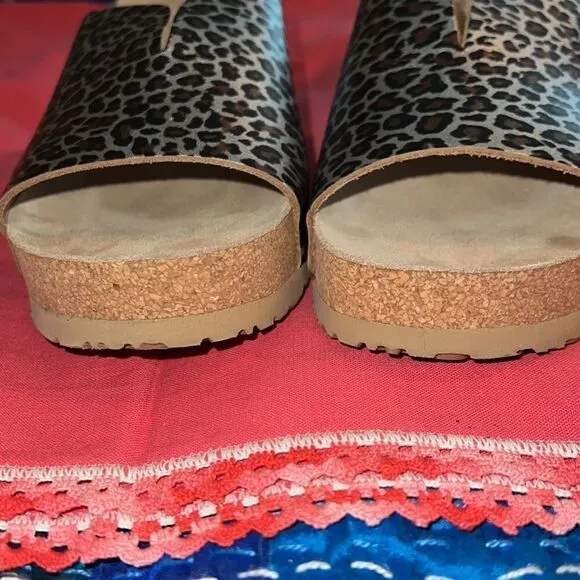 MEPHISTO leopard slides. Briefly worn inside. Size 41. US10. Cork sole