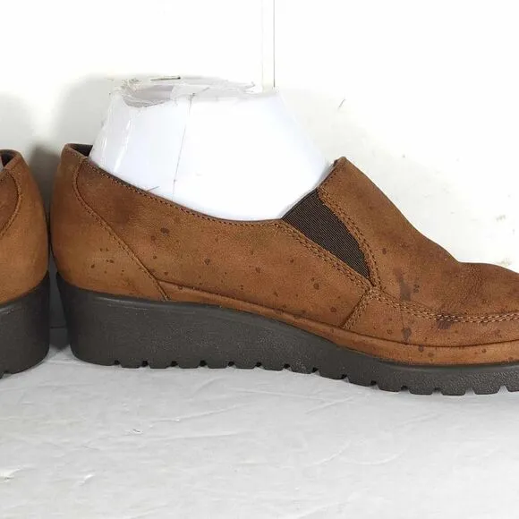 Mephisto Women's US 7 Brown Leather Slip-On Comfort Wedge Loafers