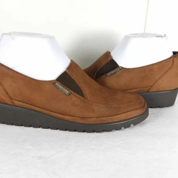 Mephisto Women's US 7 Brown Leather Slip-On Comfort Wedge Loafers