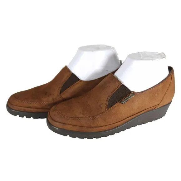 Mephisto Women's US 7 Brown Leather Slip-On Comfort Wedge Loafers