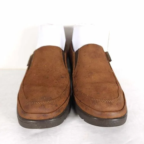 Mephisto Women's US 7 Brown Leather Slip-On Comfort Wedge Loafers