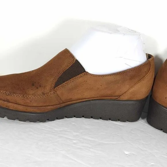 Mephisto Women's US 7 Brown Leather Slip-On Comfort Wedge Loafers