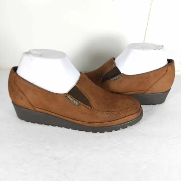 Mephisto Women's US 7 Brown Leather Slip-On Comfort Wedge Loafers