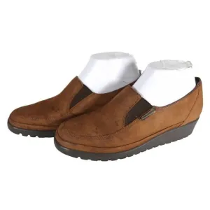 Mephisto Women's US 7 Brown Leather Slip-On Comfort Wedge Loafers