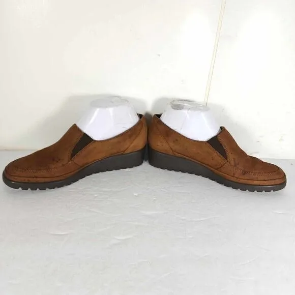 Mephisto Women's US 7 Brown Leather Slip-On Comfort Wedge Loafers