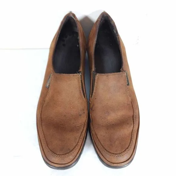 Mephisto Women's US 7 Brown Leather Slip-On Comfort Wedge Loafers