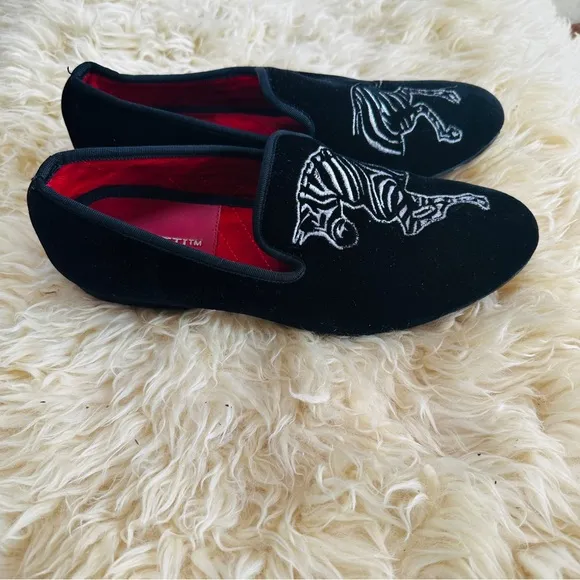 Merlutti Black and White Zebra Embroidered Loafers