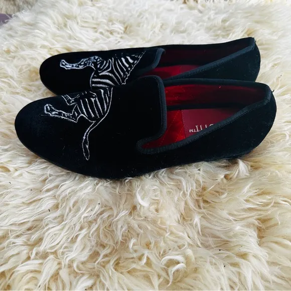 Merlutti Black and White Zebra Embroidered Loafers