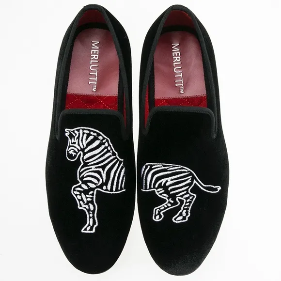 Merlutti Black and White Zebra Embroidered Loafers