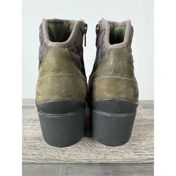 Merrell Chateau Quilted Mid Pull Waterproof Dusty Olive Boot Size 7.5