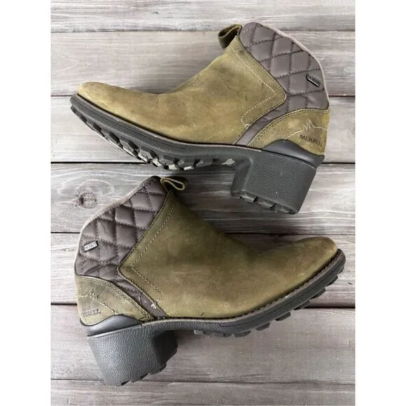 Merrell Chateau Quilted Mid Pull Waterproof Dusty Olive Boot Size 7.5