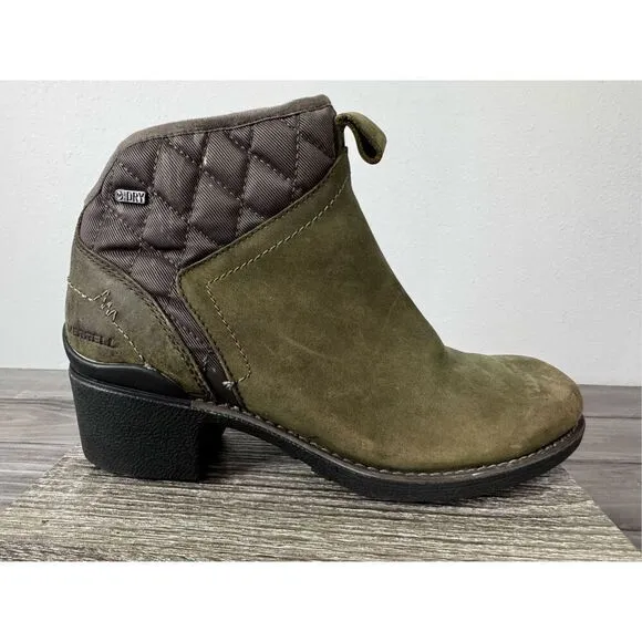 Merrell Chateau Quilted Mid Pull Waterproof Dusty Olive Boot Size 7.5