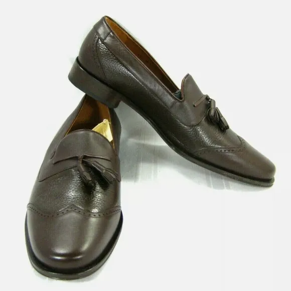 Mezlan Men's Brown Leather Wingtip Tassel Loafers