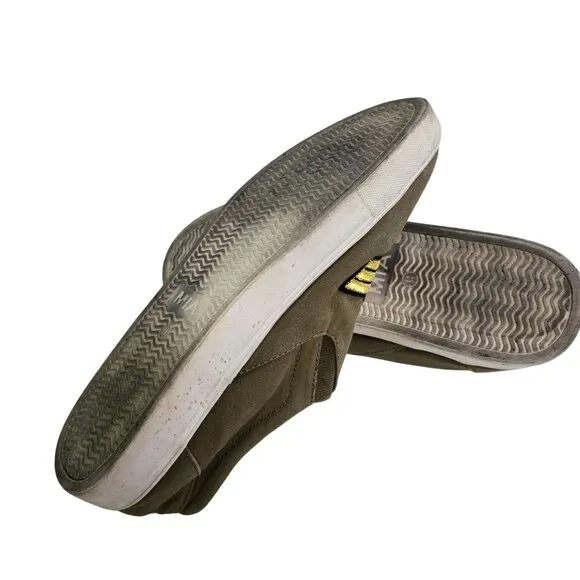 MIA Pepe Fashion Sneakers Slip On Embroidered Patches Olive Green Brown Size 8.5