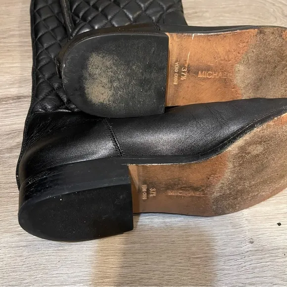 Michael Kors black quilted leather riding boots 37.5