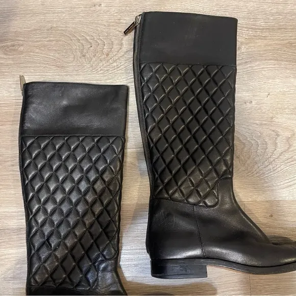 Michael Kors black quilted leather riding boots 37.5
