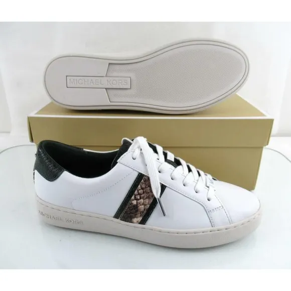Michael Kors Irving Stripe Lace Up Designer Sneakers Optic White Multi Size 9