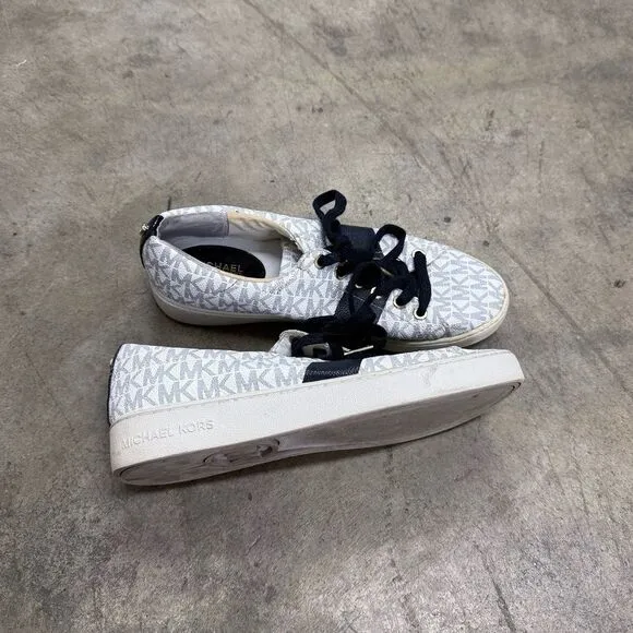Michael Kors Keaton Lace Up Signature Fashion Sneakers, White/Navy monogram