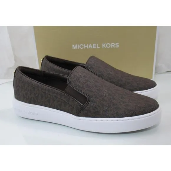 Michael Kors Keaton Slip On Sneakers MK Signature Brown Size 7.5 Floor Model