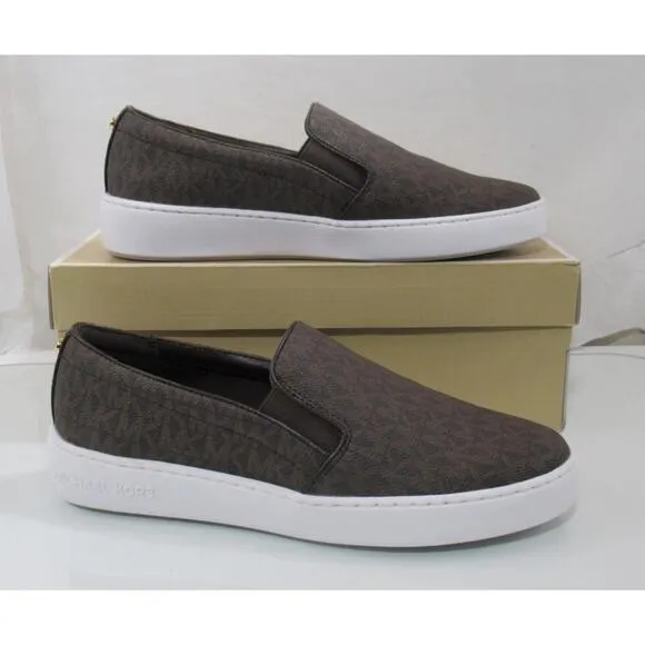 Michael Kors Keaton Slip On Sneakers MK Signature Brown Size 7.5 Floor Model