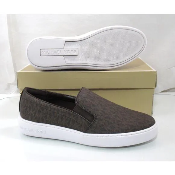 Michael Kors Keaton Slip On Sneakers MK Signature Brown Size 7.5 Floor Model