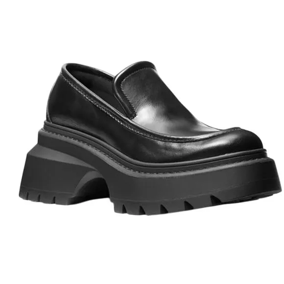 Michael Kors Shiloh Leather Chunky Loafers Platform Slip On Black Size 11