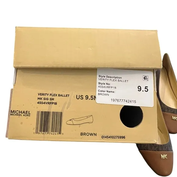 MICHAEL KORS Verity Flex Ballet MK Logo Women's Flats MSRP $110 Size 9.5 Brown