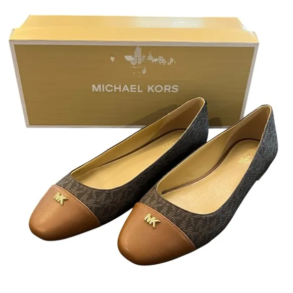 MICHAEL KORS Verity Flex Ballet MK Logo Women's Flats MSRP $110 Size 9.5 Brown