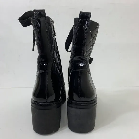Michael Michael Kors Tilda Quilted Leather Combat Boots in Black Grunge Size 9