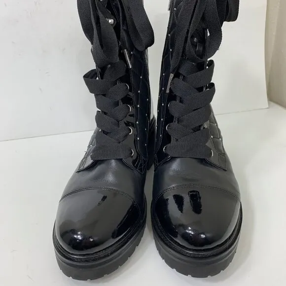 Michael Michael Kors Tilda Quilted Leather Combat Boots in Black Grunge Size 9
