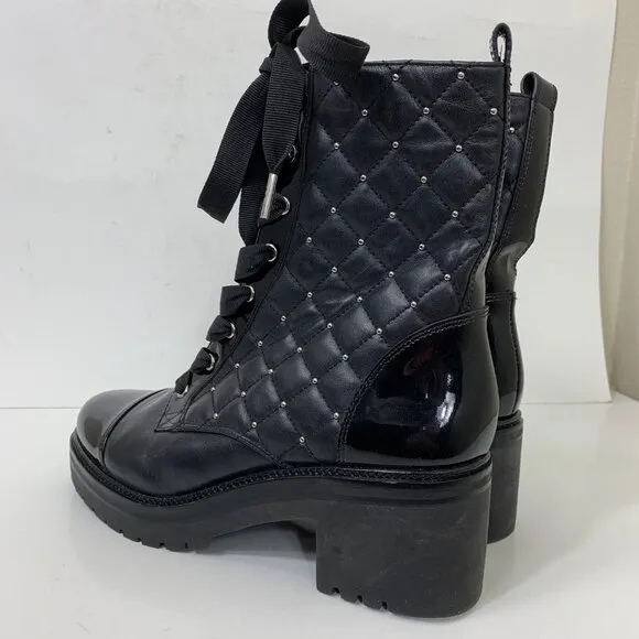 Michael Michael Kors Tilda Quilted Leather Combat Boots in Black Grunge Size 9