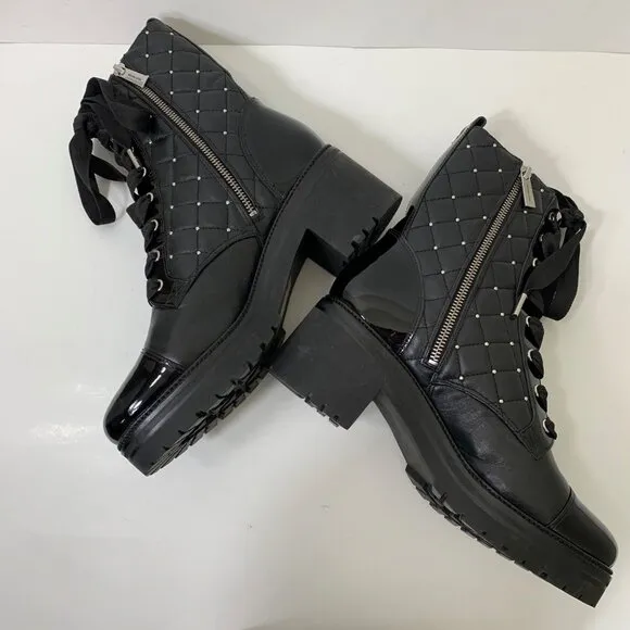 Michael Michael Kors Tilda Quilted Leather Combat Boots in Black Grunge Size 9