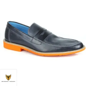 Michael Toschi Cabo Penny Loafers Steel / Orange Sole Size 9 US/ 8.5 UK