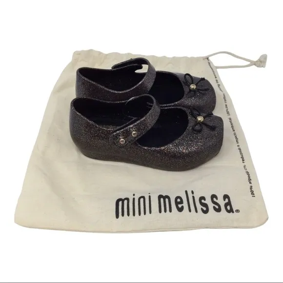 Mini Melissa Black Mary Jane Ballet Flats in Multicolored Glitter Shoes