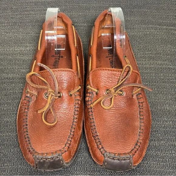 Minnetonka Double Bottom Driver Moccasin Loafers-Brown-Leather-Men Size 9