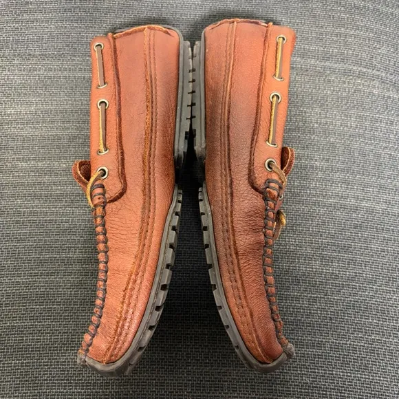 Minnetonka Double Bottom Driver Moccasin Loafers-Brown-Leather-Men Size 9