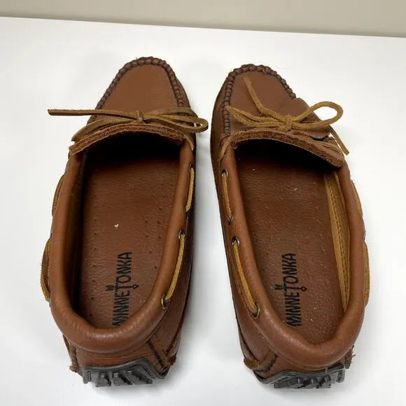 MINNETONKA Mens Genuine Moosehide Weekender Moccasin Loafers Caramel Size 8 EUC