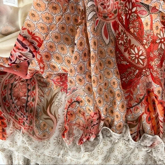Misa Ruffled Midi Dress Cream and Pink Floral Size Large Dionica #girlcore
