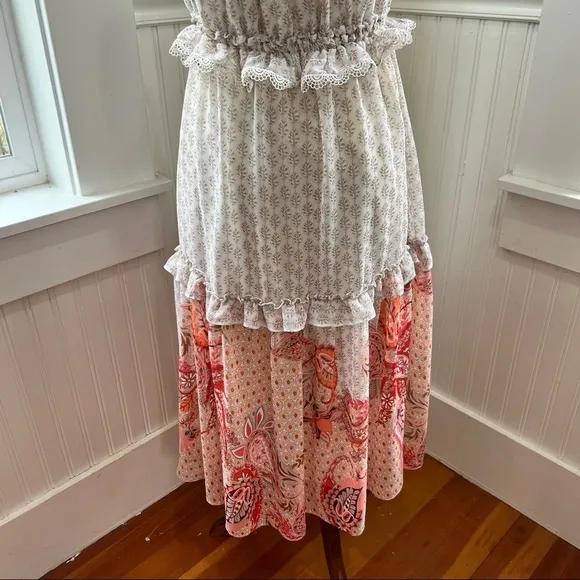 Misa Ruffled Midi Dress Cream and Pink Floral Size Large Dionica #girlcore