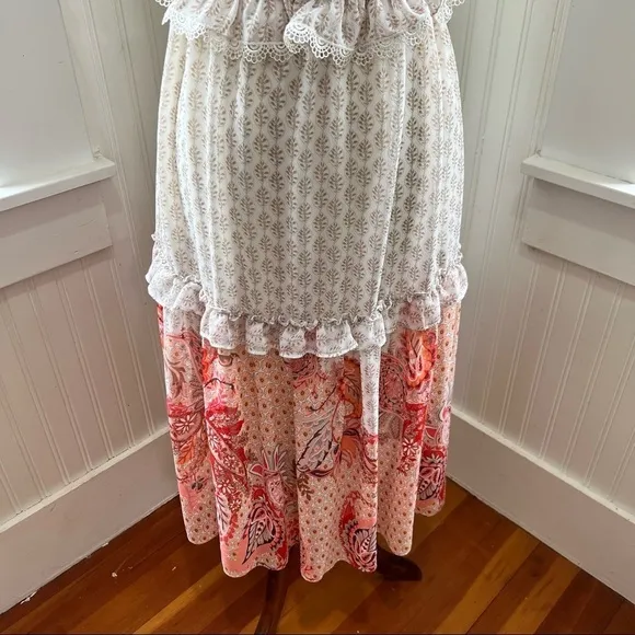 Misa Ruffled Midi Dress Cream and Pink Floral Size Large Dionica #girlcore