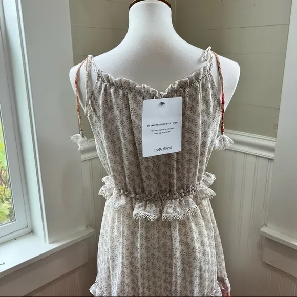 Misa Ruffled Midi Dress Cream and Pink Floral Size Large Dionica #girlcore