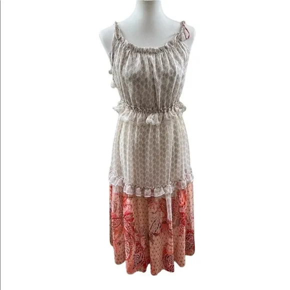 Misa Ruffled Midi Dress Cream and Pink Floral Size Large Dionica #girlcore