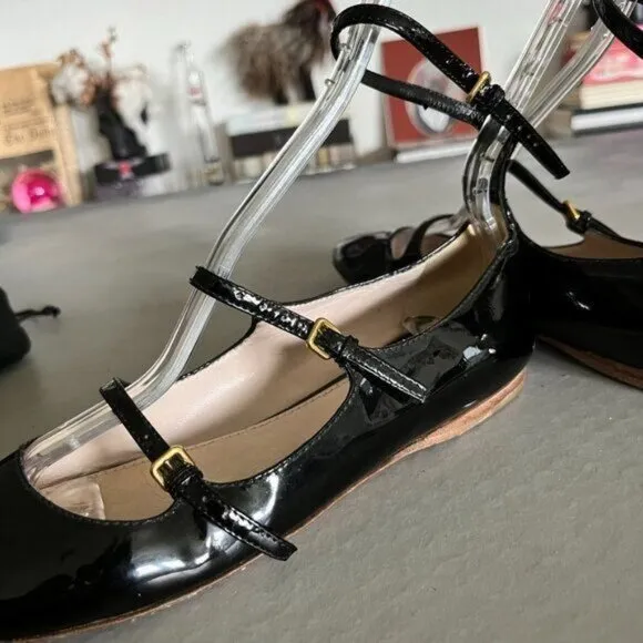 Miu Miu Patent Leather Triple Strap Mary Jane Flats