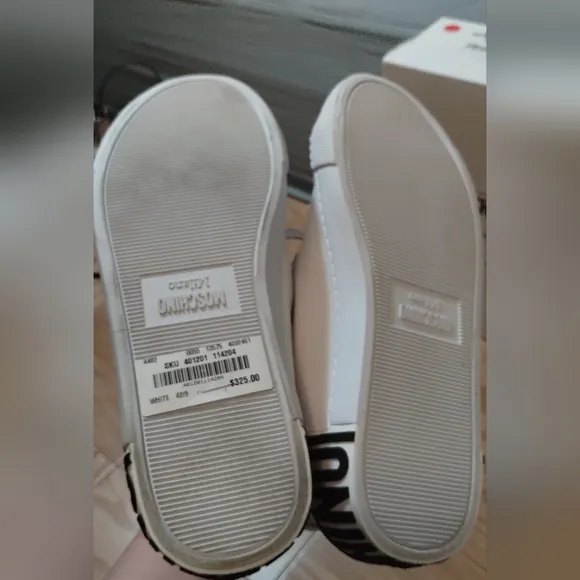 Mochino Leather LOGO Sneakers Size 42 US 10.5-11  White/Black