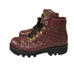 Montelliana 1965 Maroon Leather Lace Up Gold Stud Quilted Ankle Boot US 11 EU 41