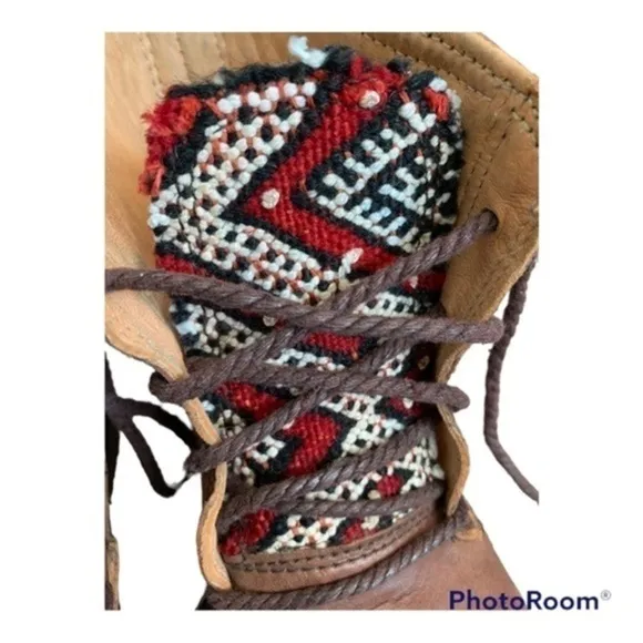 MOROCCAN Kilim Aztec hand made Combat boots dark brown size 7