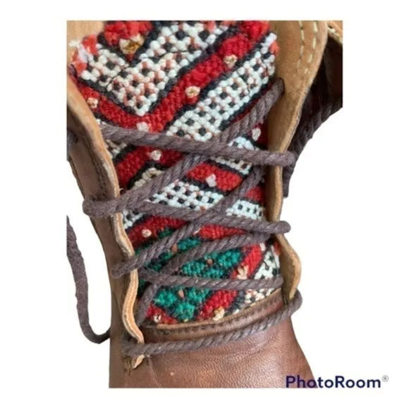 MOROCCAN Kilim Aztec hand made Combat boots dark brown size 7